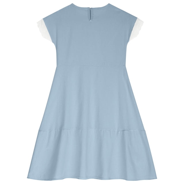 FAIWAD Robe en Coton et Lin pour Filles Été à Manches Courtes à Étages Robe Formelle Décontractée Fête Quotidien Plage Robe d'Été 4-14 Ans