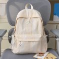 thumbnail image 3 of Stripe School Backpack, Bowknot Embroidery Bag with Drawstring Side Pockets, Lightweight Breathable Bookbag for College Travel (Yellow), 3 of 6