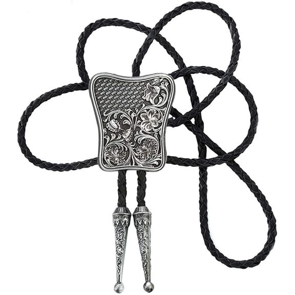 Vintage White Crack Triangle Bolo Tie for Men with Silver Bolo Tie Tips