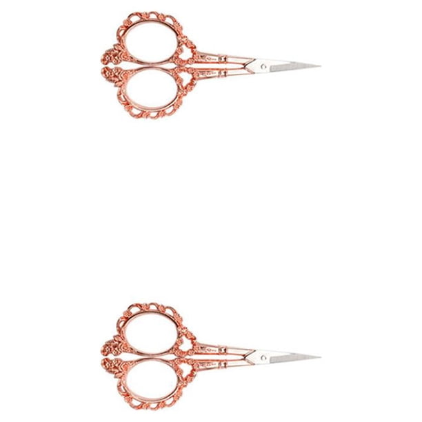 Tijeras de punto de cruz Kearding Retro de estilo europeo acero inoxidable mango galvanizado Oro rosa 2Conjunto