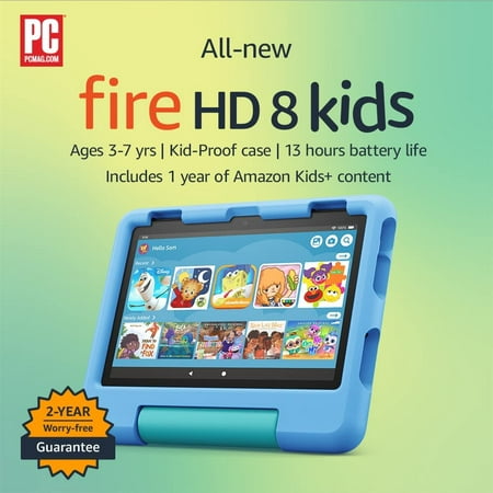 good deal wei Amazon Fire HD 8 Kids tablet, 8" HD display, ages 3-7, includes 2-year worry-free guarantee, Kid-Proof Case, 32 GB, (2022 release), Blue