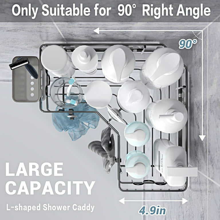 Corner Shower Caddy, 2-Pack Lampao Shower Organizer Shelves with 12 Hooks  ,Stainless Steel Bathroom Shower Rack Shower Basket W/ Shampoo Holder 2PCS