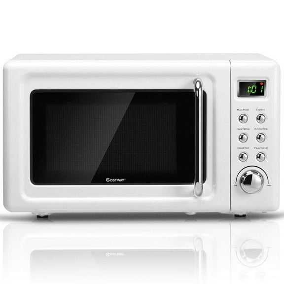 Costway Four à Micro-Ondes Rétro de Comptoir 700 W 0,7 Pi3 avec Affichage DEL Plateau Tournant en Verre