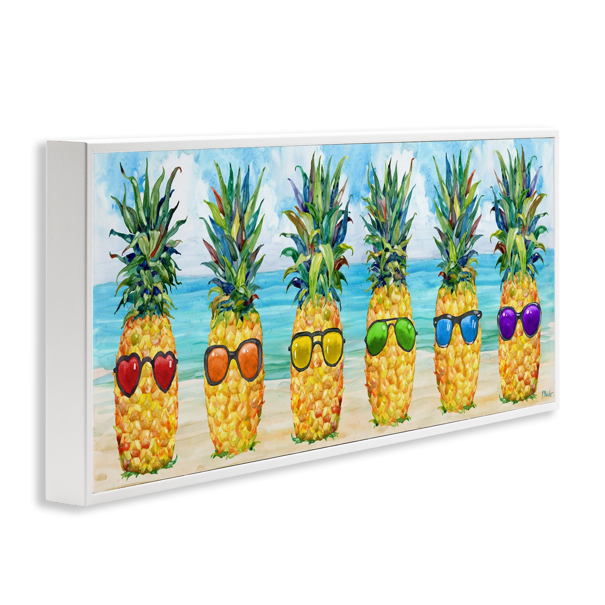 Stupell Industries Rainbow Beach Pineapples Food & Beverage Painting White Framed Art Print Wall Art, 24 x 10