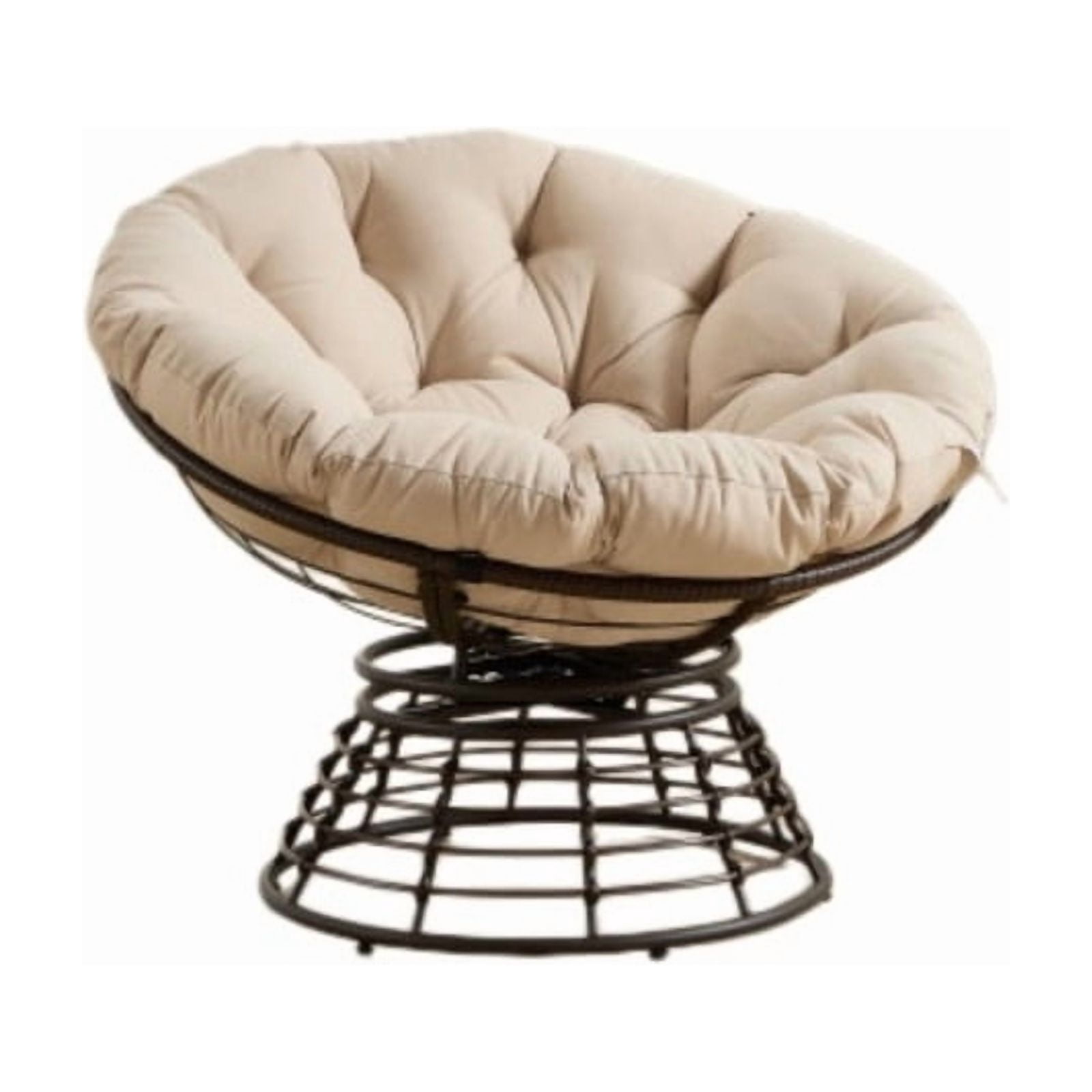 Ergonomic Wicker Papasan Chair, 360° Swivel Chair with Soft Thick Cushion for Living Room, Bedroom, Reading Room