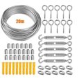 thumbnail image 1 of (20 m) Kit para colgar cuerda de acero inoxidable 304, cable de acero inoxidable recubierto de nailon, tensor de cable de acero de PVC, para cuerda de tienda, tendedero, candelabro de exterior, 1 of 5