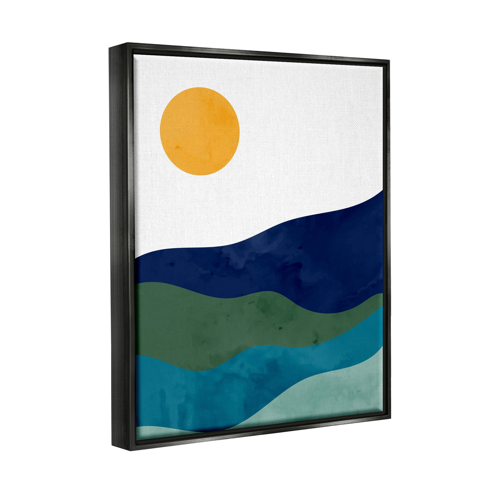 Stupell Industries Abstract Hills Landscape Layered Stripes Sun Shining Graphic Art Metallic Gold Floating Framed Canvas Print Wall Art, Design by Kim Allen