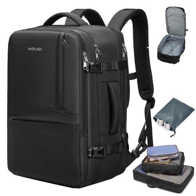 Mochila de viaje MOLNIA 50L ampliable para hombre y mujer negra