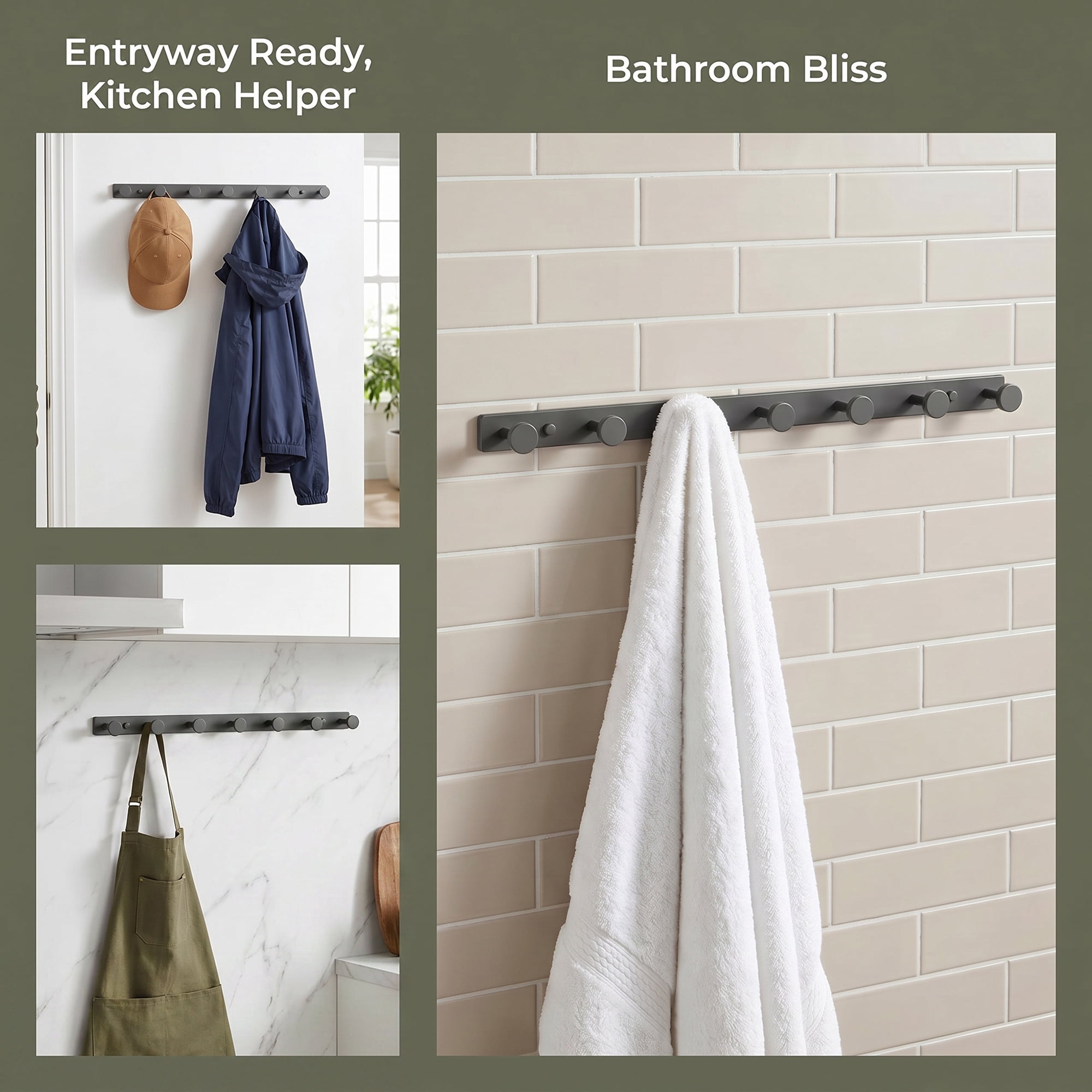 Unique Bargains Coat Rack Wall Mount Aluminum Hook Hat Rack for Entryway Gray 19.3" x 1.2"
