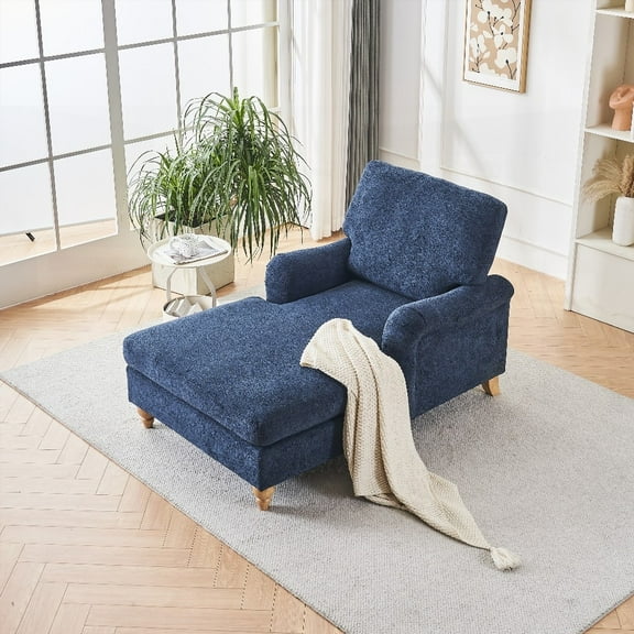 Modern Indoor Oversized Chaise Lounger - Solid Wood Legs & Comfortable Sleeper