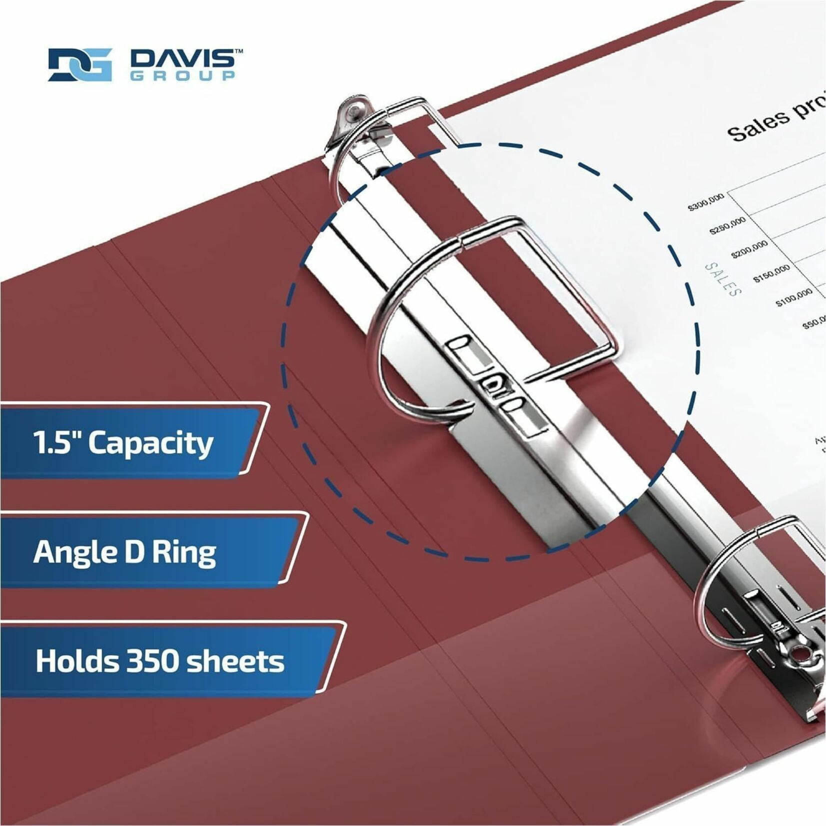 Davis Group Premium Economy, Angle D Ring, Binder, 6 Pack (Burgundy, 1.5")