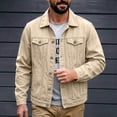 thumbnail image 2 of LODIENY Men Large Size (M-5XL) Casual Classic Denim Jacket Slim Fit Fashion Going Out Jean Coat Distressed Long Sleeve Button Down Collared Jackets with Chest Pockets Khaki M, 2 of 6