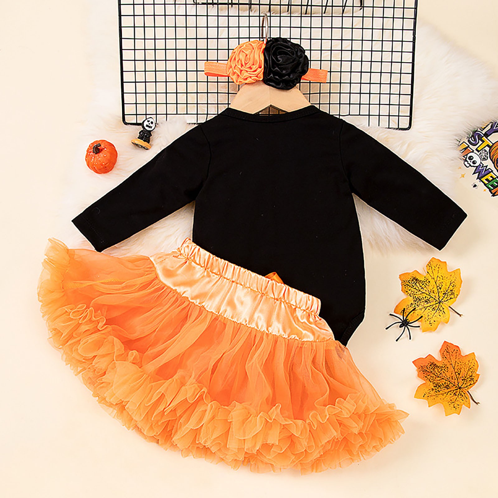Mercatoo Children's Halloween Girl Baby Long Sleeved Ha Clothing Purple Orange Dress Set Baby Girl Clothes Bundles