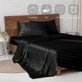 thumbnail image 6 of MR&HM Satin Sheet Set Queen 4 Pcs, Silky Elegant Luxurious Queen Size Bed Sheets, with Flat Sheet, Deep Pocket Fitted Sheet for Mattress and Matching Satin Pillow Cases (Queen Size, Black Striped), 6 of 7