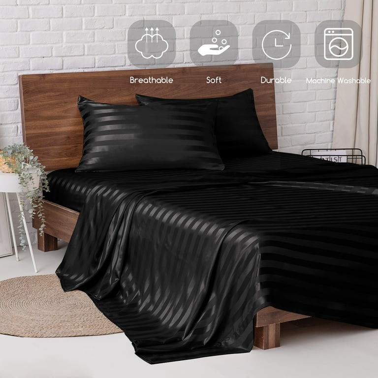 PiccoCasa Satin Sheet Set 4 Pcs Polyester Silky and Soft Sheets Black Queen  - Walmart.com