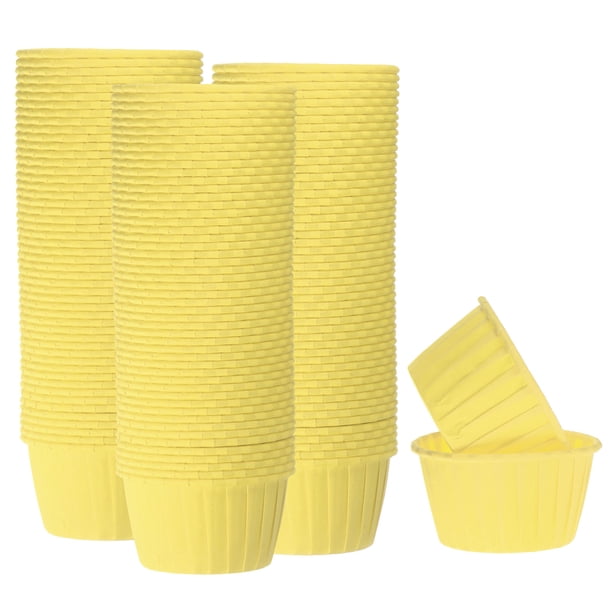 150pcs 3.5oz Moldes para Magdalenas de Papel de Tamaño Estándar Envoltorios Antiadherentes Desechables para Bodas Cumpleaños Navidad Postres Amarillo