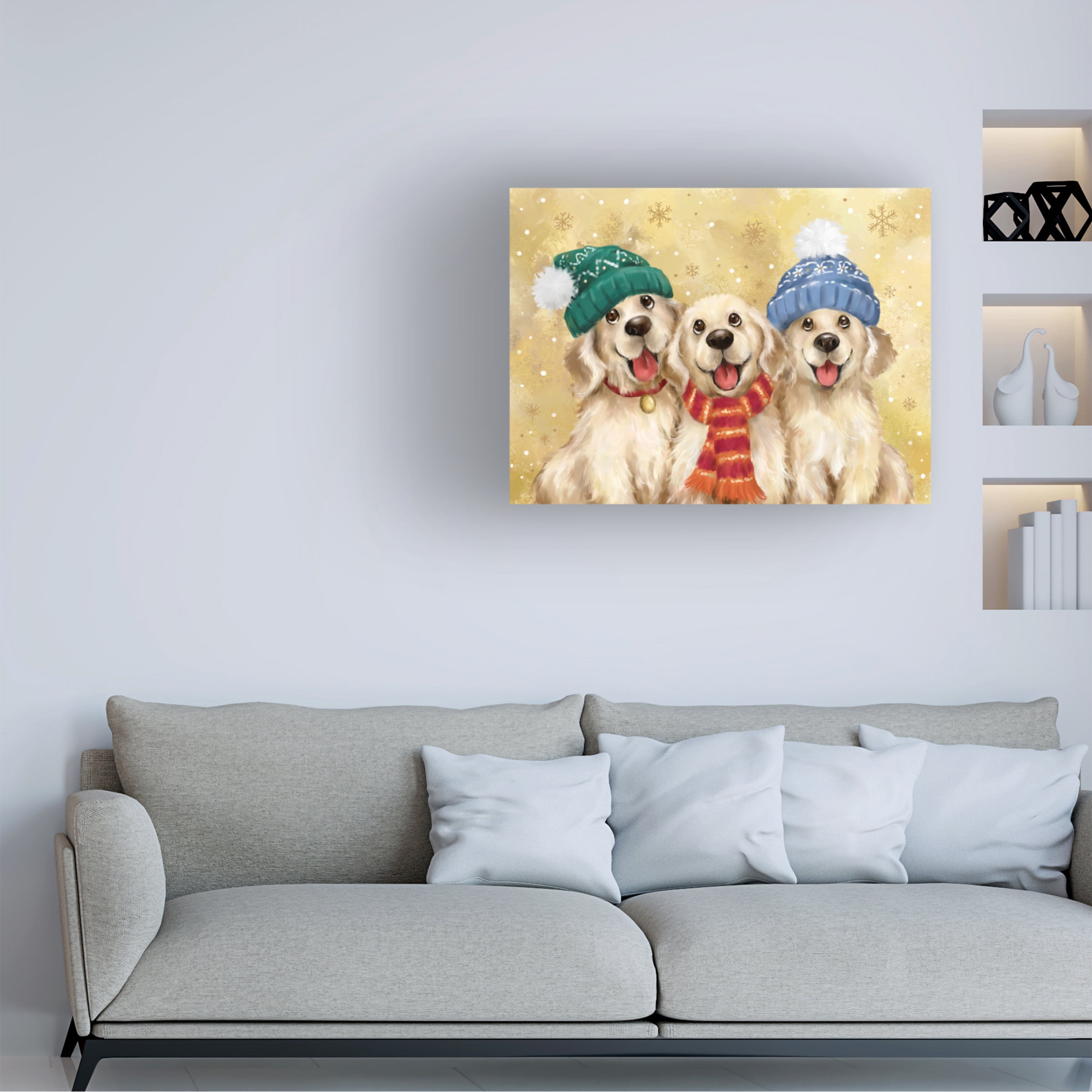 Canvas Wall Art - MAKIKO 'Christmas Golden Dogs' Wall Art for Living Room, Bedroom, or Office Décor by Trademark Fine Art - 19 x 14 Inches