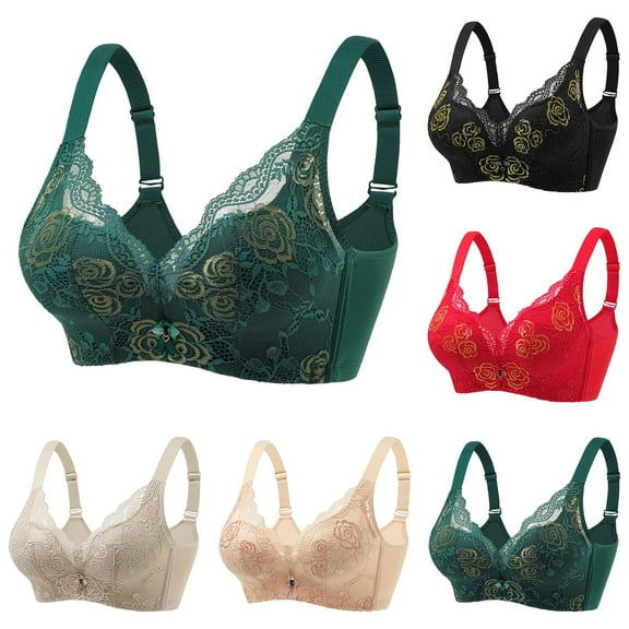 Hrsba Womens Summer Bra,Plus Size Bra for Womens,Woman's Embroidery Back Buckle Thin Style Ventilate Bra Without Steel Rim