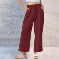 thumbnail image 2 of Liquidation de Pantalons pour Femmes! Pantalons en Lin à Rayures pour Femmes, Décontractés, à Jambe Grand, Pantalons Raccourcis, Coton et Lin, Taille Élastique, Légers, Pantalons d'Été, 2 of 7