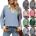 thumbnail image 5 of Women's Long Sleeve Striped Shirt Loose Casual Neck Sweatshirt Lightweight Autumn Top, 5 of 9