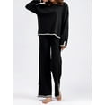 thumbnail image 4 of Elippeo Women Knit Lounge Sets for Women 2 Piece Long Sleeve Contrast Color Pullover Sweater Top and Wide Leg Pants Set Streetwear, 4 of 6