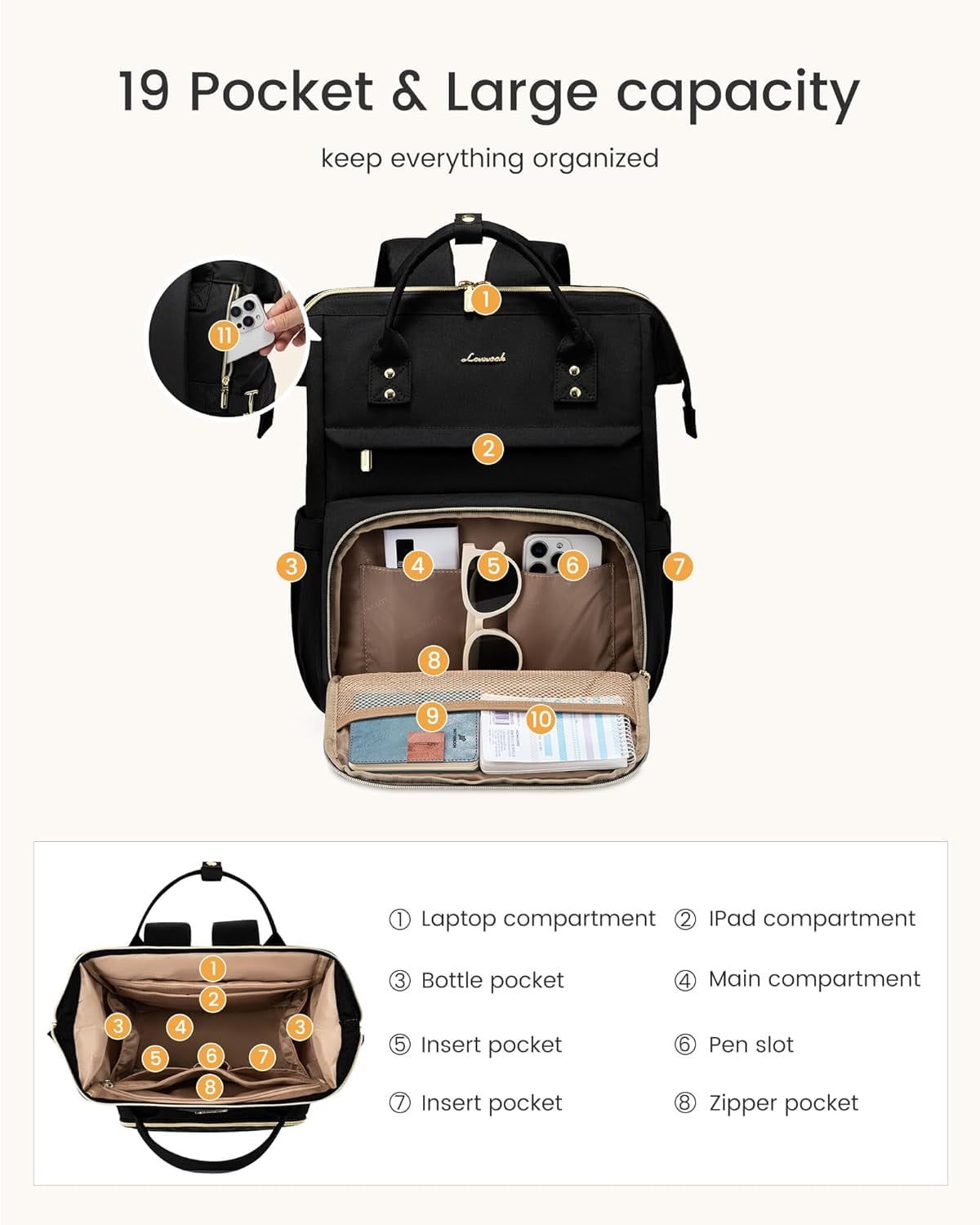 LOVEVOOK Laptop Backpack for Women with Giant Tumbler Holder Pocket,15.6 inch Waterproof Travel Backpack Purse Computer Laptop Bag,Professional Work College Nurse Teacher Backpack Casual Daypack