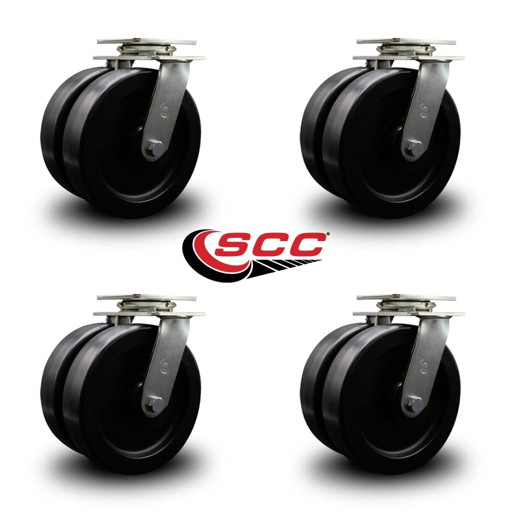 8 Inch Dual Polyolefin Wheels Swivel Caster Set with Ball Bearing Service Caster