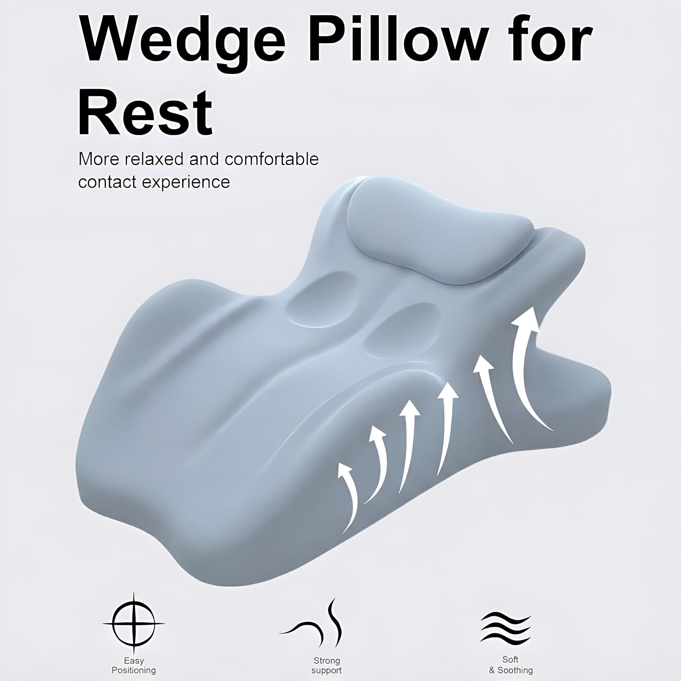 XIBUFE Contoured Support Pillows Ergonomic Memory Foam Wedge Pillow,27° Angled Support for Waist and Neck,Multi-Position Support Pillow (Blue)