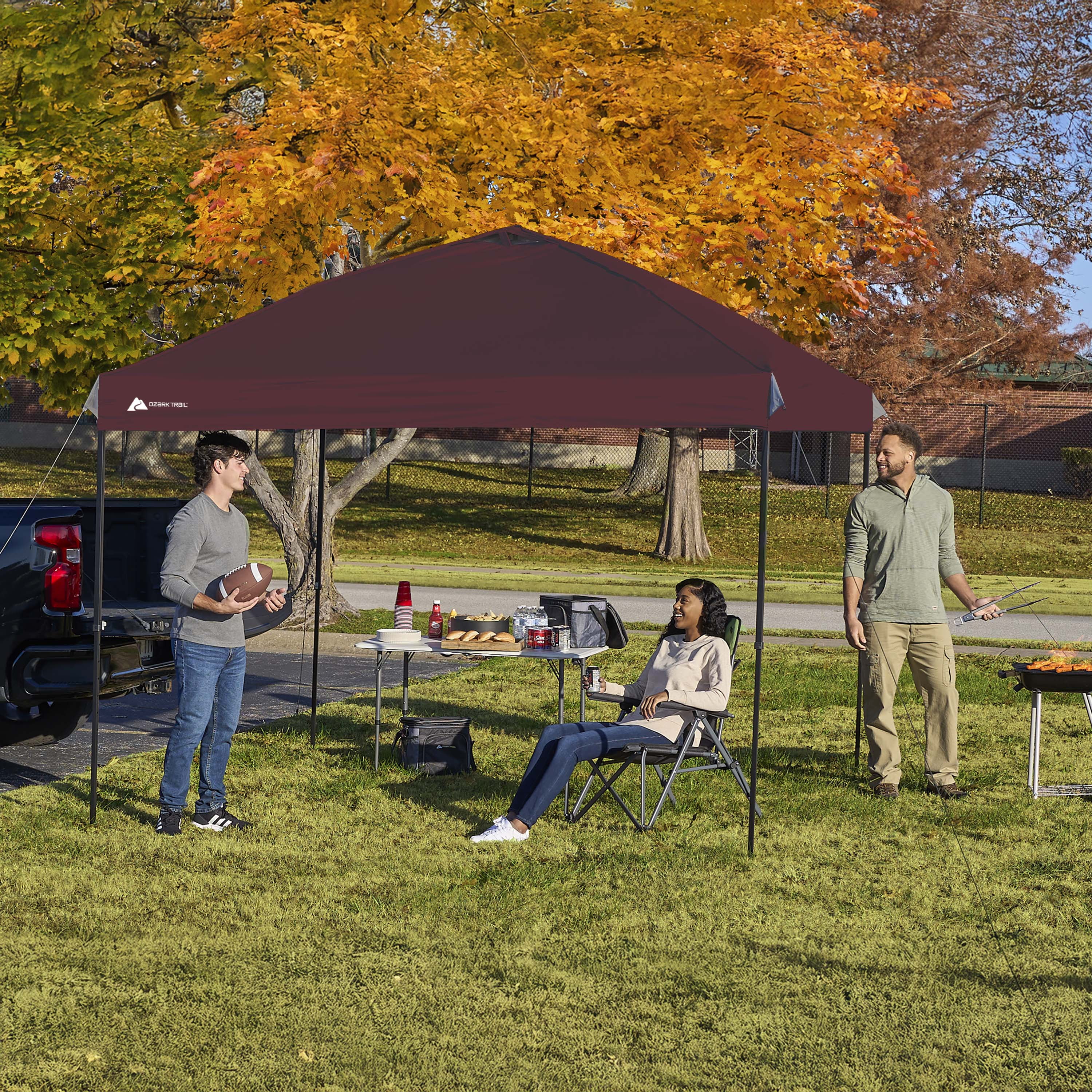 Ozark Trail 10x10 Instant Pop Up Canopy Tent with Simple Push Setup – Straight Leg Pop-Up Tent for Tailgating, Camping & Events, Maroon