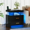 thumbnail image 4 of Smart Night Stand with Charging Station, Modern Black Nightstand with 24 Color Lights and 2 Drawers, LED Bedside Tables with Auto Senor,High Gloss End Side Table for Bedroom, 4 of 18