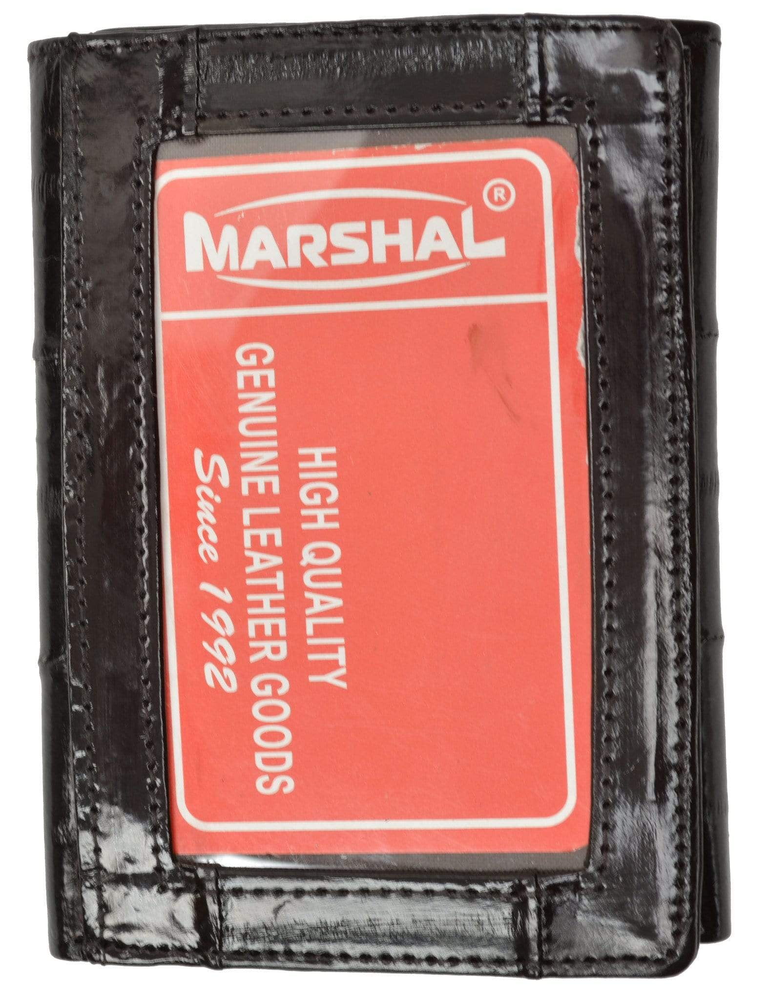 Marshal Eel Skin Soft Leather Bifold Wallet with Center Money Clip E 717, Men's, Red