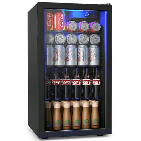 Gymax 120 Can Beverage Refrigerator Beer Wine Soda Drink Cooler Mini Fridge Glass