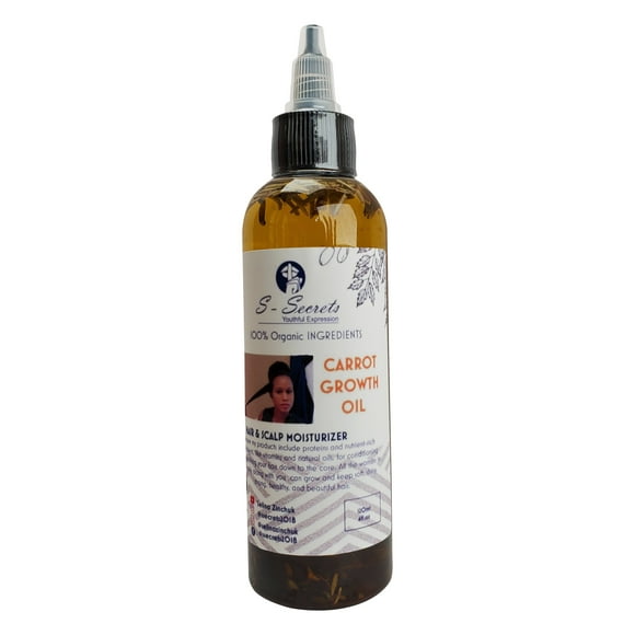 S-Secrets Carrot Growth Oil - 100% Pure & Organic, Thicker & Longer Hair 4-Floz All Hair Types