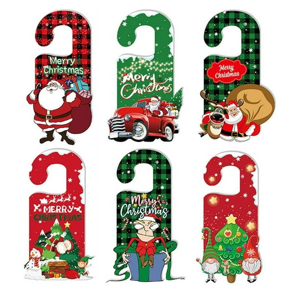 6Pcs Christmas Doorknob Hanger Decoration Christmas Doorknob Ornament Sign Christmas Door Handle Pendant,6 x Christmas Doorknob Hanger,Photo Color
