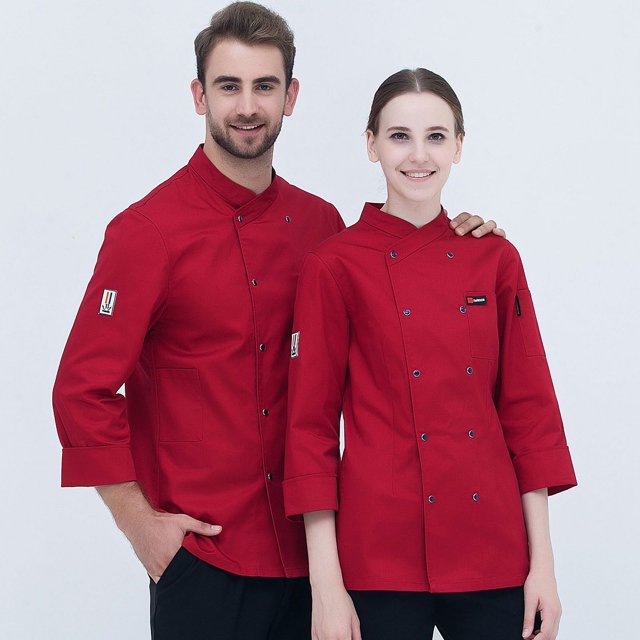 Atmospheric Men‘s Long-sleeved Kitchen Work Clothes - Chef Baker Cotton Clothes tzw
