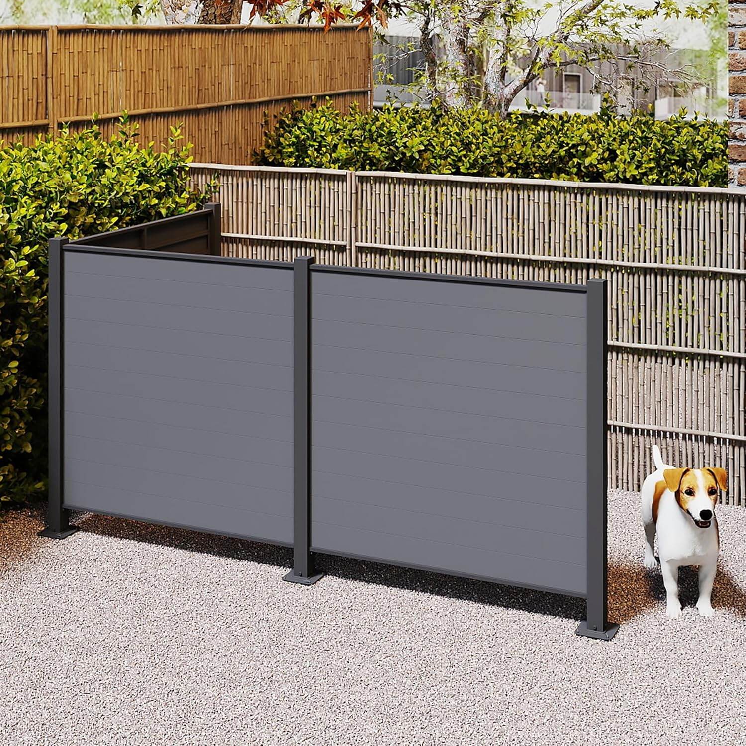 Privacy Fence Outdoor Privacy Screens, 50" W x 50" H Air Conditioner Fence, Trash Can Enclosure with Metal Stakes, Metal Decorative Fences for Garden Backyard Patio(3 Panels, Black),Fence Panels
