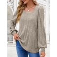 thumbnail image 4 of Tunic Shirts for Women Loose Fit Long Sleeve Shirts Square Neck Shirts Khaki S, 4 of 6