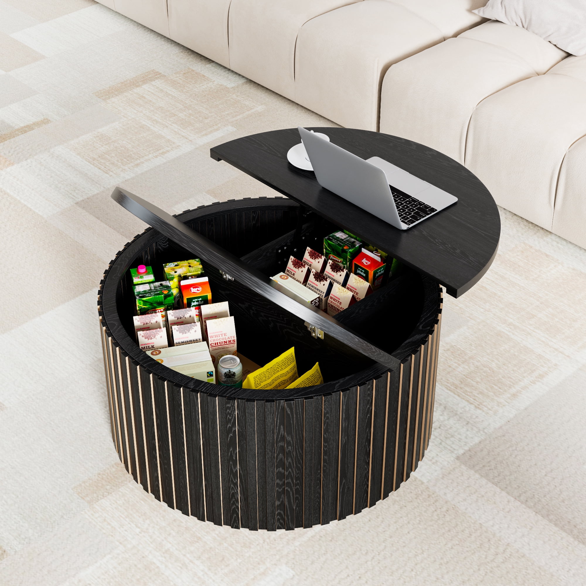 Oubayajia Round Coffee Table, Lift Top Coffee Table with Storage, Black
