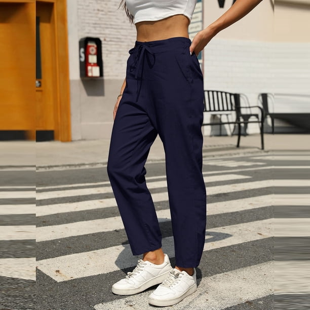 WILLBEST Pantalones Casuales de Lino Ajustados para Mujer, con Cintura Elástica y Cordón Ajustable para Mayor Comodidad y Estilo. Chica
