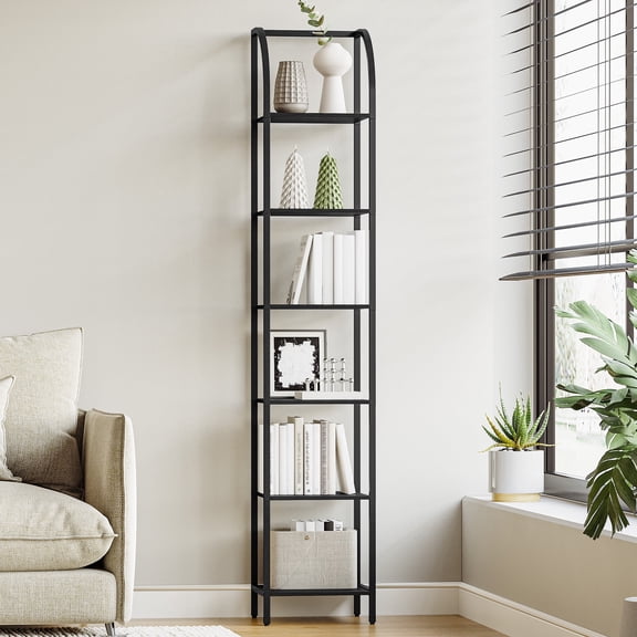 Hzuaneri Bookshelf Narrow Bookcase, Tall Storage Rack with Steel Frame, Display Standing Shelf Unit, Skinny Book Shelf for Study Living Room Home Office, Industrial Style, 6-Tier Black