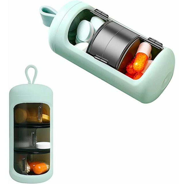 Pastillero de 7 días, 3 compartimentos, pastillero 3 veces al día, mini portátil, a prueba de luz, impermeable para viajes (verde), Sunny
