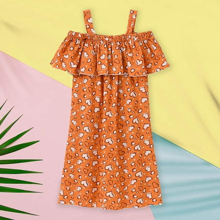 

XMMSWDLA Toddler Girl Clothes Kids Baby Girl Summer Vacation Dress Suspender Skirt Floral Dress Deals Clearance