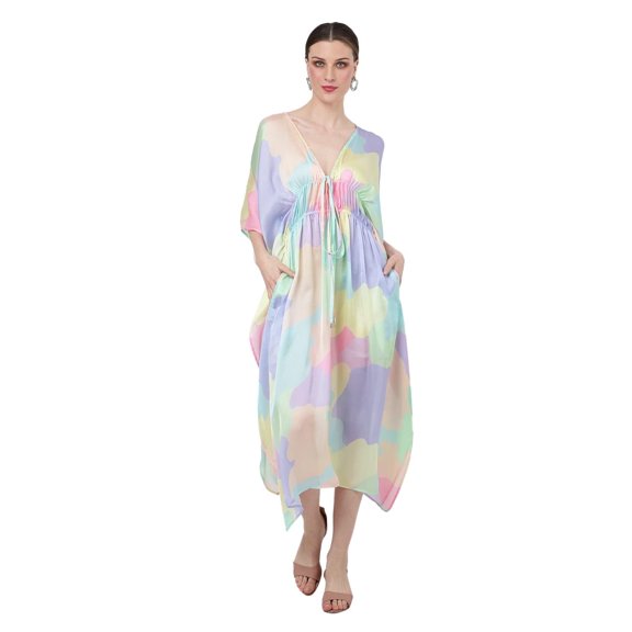 Miss Lavish London Plus size Kaftan Dresses for Women Beach Cover up Caftans Moo Moos Women Swimwear Cover up Abstract Print XX-Large