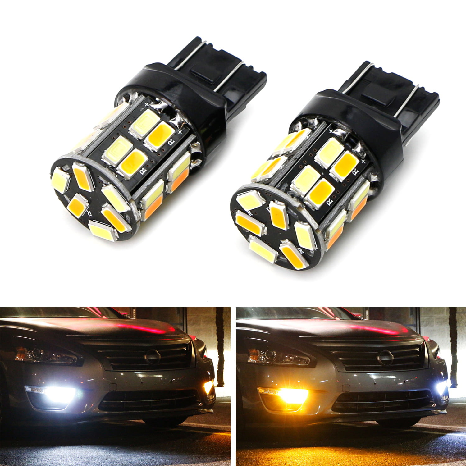 Power 7440 T20 5730 LED Car Dual Color Switchback DRL Reverse Turn Signal Lights