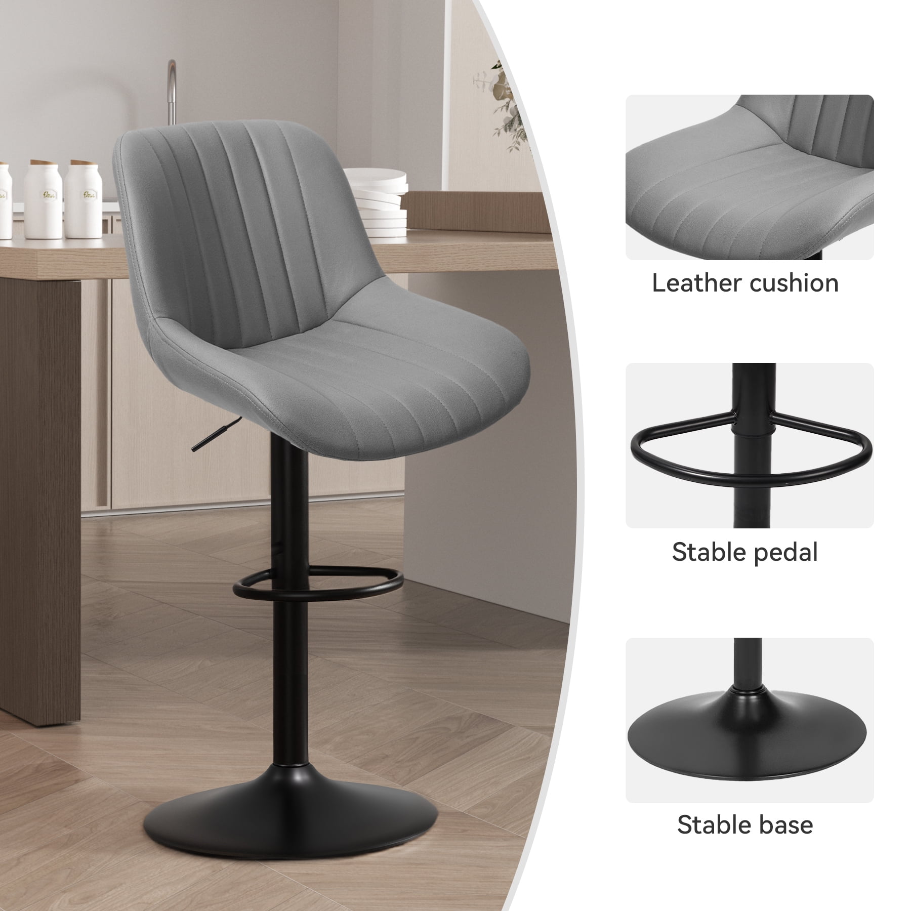 Hawsaiy Adjustable Bar Stools Set of 2, Swivel Counter Height Bar Chairs with Back, Modern Technical Fabric Barstools for Kitchen Island & Home, Dark Gray