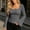 Dark Gray, variant on Women's Ribbed Knit Square Neck Long Sleeve Top Slim Fit Flared Sleeve Casual Basic Tee Shirt for Spring Everyday Wear