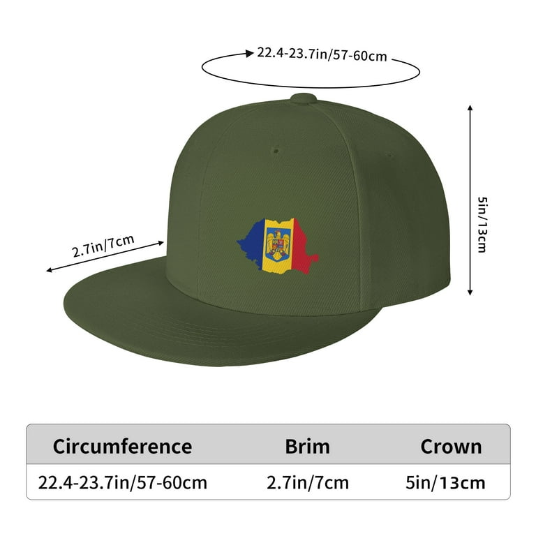TEQUAN Flat Brim Hat Snapback Hats, Romania Geography Map Flag Pattern  Adjustable Men Baseball Cap (Green) 