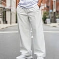 thumbnail image 2 of HOMADLES Men's Solid Color Pants Straight Leg Elastic Waist Flat Pants Side Pockets Casual Pants White Size 2XL, 2 of 8