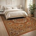 thumbnail image 3 of ODIKA 8'x10' Washable Area Rug Non-Shedding, Easy Care, Orange Deep Red Fall Rust Vintage Ornate Floral Rosette with Distressed Accents for King Size Bedroom Under Bed, Master Suite, 3 of 7