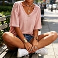 thumbnail image 3 of Summer Women's Casual Solid Color T-shirt Half Sleeved Simple V-neck Tee Tops, 3 of 6